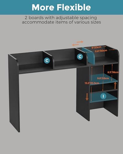 LAND·VOI Desktop Bookshelf, Countertop Storage Hutch with 5 Shelves for Computer Desk, Desk Organizer for Home Office Dorm, Dressing Tabletop, Bar Countertop, Wood Desktop Display Rack, Black EDS01B