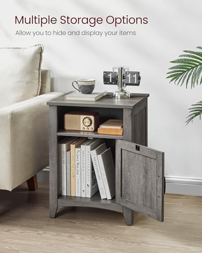 VASAGLE Farmhouse Nightstand with Barn Door, Bedside Table for Bedroom