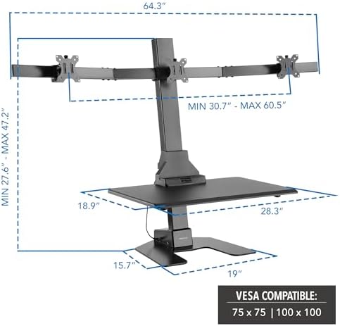 Mount-It! Triple Monitor Electric Standing Desk Converter - 3 Screens Stand Up Desk Riser - Height Adjustable Desktop & 3 Mounts for Screens up to 32", Sit-Stand Convertor for Home, Office, School