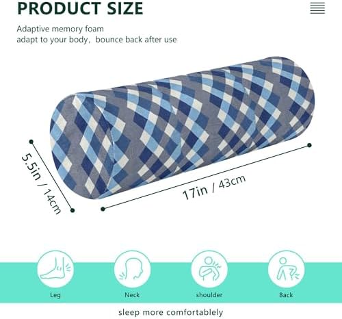 Bolster Pillow for Couch Sleep Neck Roll Pillow Round Pillows for Sleeping Cylinder Back Pillow Back Support Argyle Plaid Deepskyblue