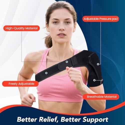 Shoulder Brace with Adjustable Compression Sleeve Rotator Cuff Support & Arm Sling, Hot/Cold Pack Compatible, Breathable Stabilizer for Pain Relief, Fits Left/Right Arm, Men & Women (1)