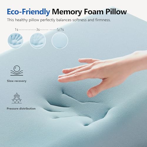 Cervical Pillows for Neck Pain Relief, Memory Foam Pillows 3.94'' Medium Profile, Cooling Fabric for Sleeping, Ergonomic Contour Support for Side/Back Sleepers, Machine Washable Memory Foam