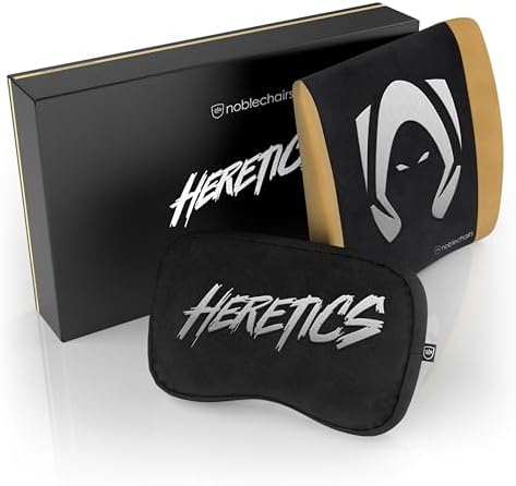 noblechairs Memory Foam Pillow Set – Heretics Edition for Esports Fans with Memory Foam and Team Heretics Branding - Black/Gold