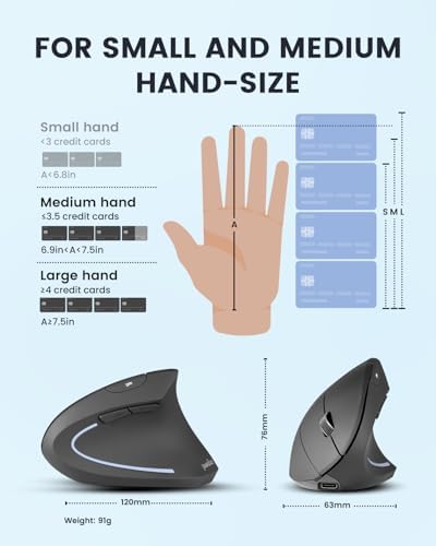 Perixx PERIMICE-813RX Wireless Rechargeable Vertical Mouse - Multi-Device spec - Duo Wired and Wireless Charging Feature -The Included Charger Compatible with iPhone, AirPods, and AirPods Pro
