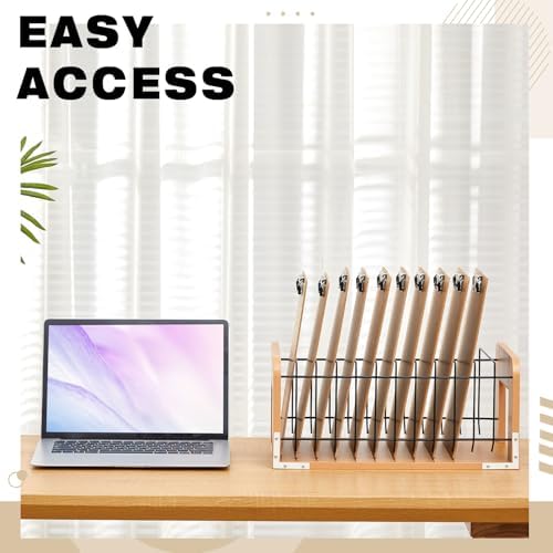 1 Pcs Vertical Clipboard Holder, 12Slot Clipboard Storage Rack, Bamboo Wood