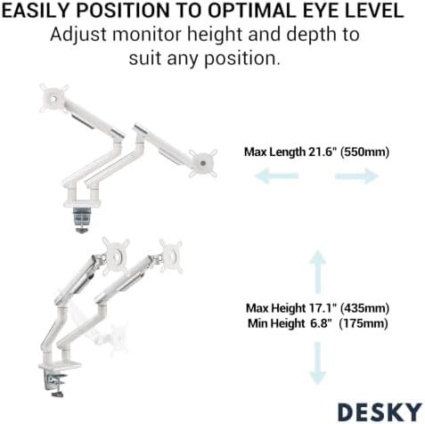 Desky Dual Slim Aluminium Monitor Arm White