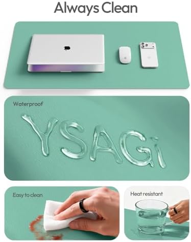 YSAGi Leather Desk Protector, Office Mat, Large Mouse Mat, Non-Slip PU Leather Blotter, Laptop Desk Mat, Waterproof Writing Pad for Office and Home(Green-Blue, 63" x 24")