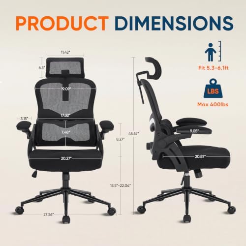 Ergonomic Office Chair 400 lbs Mesh Desk Chair with Headrest