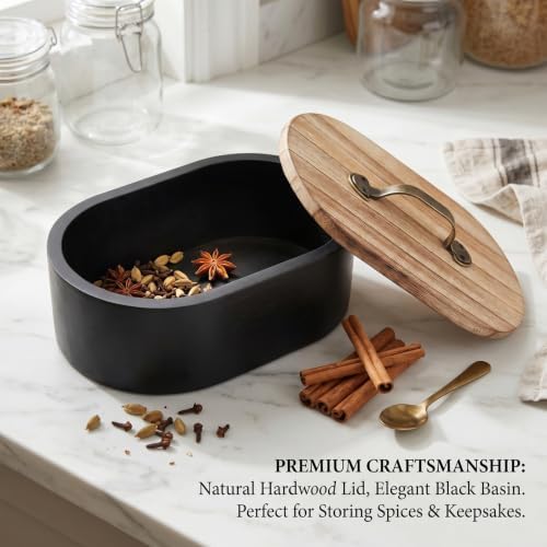 Tampon Organizer Dust Proof Oval Wooden Box with Lid, Natural Storage Container for Bathroom Desk Black Tampon Organizer, Wooden Storage Box with Lid, Dust Proof Bathroom Container, Feminine Product