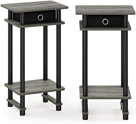 Furinno Turn-N-Tube Set of 2 Toolless 3-Tier Side Table, Grey Oak