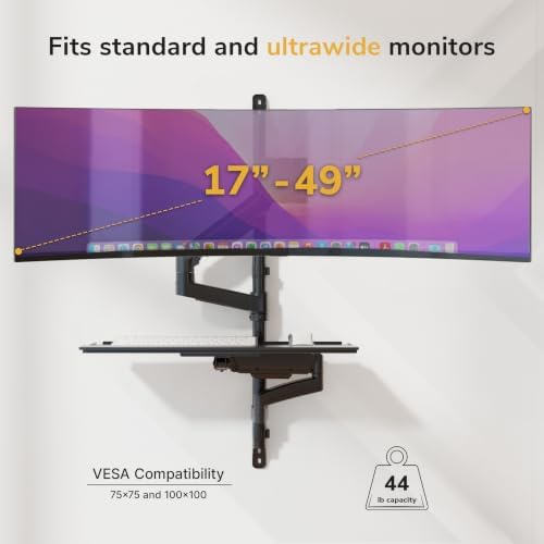 Mount-It! Heavy-Duty Wall Workstation, Ultrawide Monitor Arm, Keyboard Tray