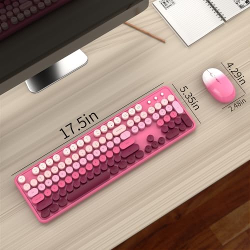 Colorful Wireless Computer Keyboard and Mouse, Pink Gradient