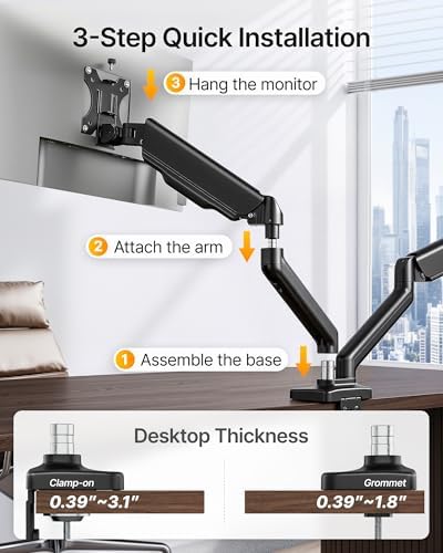 monTEK Dual Monitor Arm for 17-32" Flat/Curved Screen up to 19.8 lbs