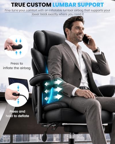 Office Chair, Big and Tall Executive Chair with Adjustable Lumbar Support