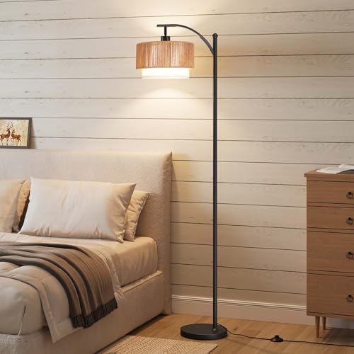 SUNMORY Arc Floor Lamps for Living Room, Rattan Standing lamp with 12W Bulb