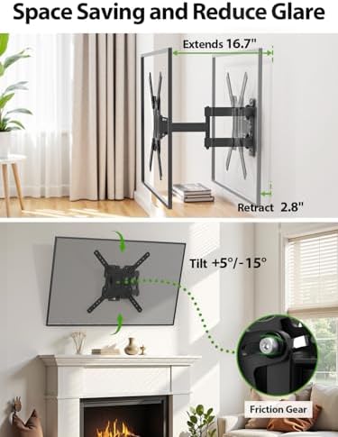 USX MOUNT UL Listed Full Motion TV Mount, Swivel Articulating Tilt TV Wall Mount for 26-65 Inch LED, 4K, Wall Mount Bracket with VESA 400x400mm Up to 77lbs, Perfect Center Design -XMM006-1 (Pack of 2)