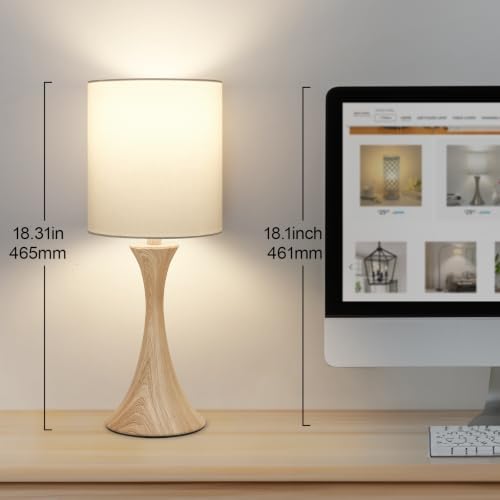 Dimmable Wood Grain Metal Table Lamp, 3 Way Touch Lamp with White Shade