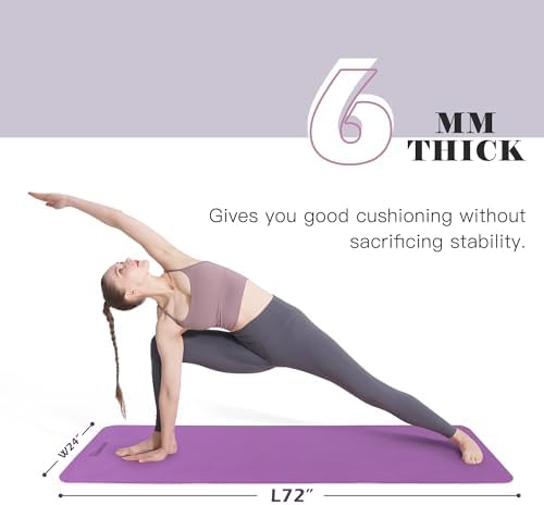 Yoga Mat Non Slip, Pilates Fitness Mats, Eco Friendly, Anti-Tear 1/4" Thick Yoga Mats for Women, Exercise Mats for Home Workout with Carrying Sling and Storage Bag