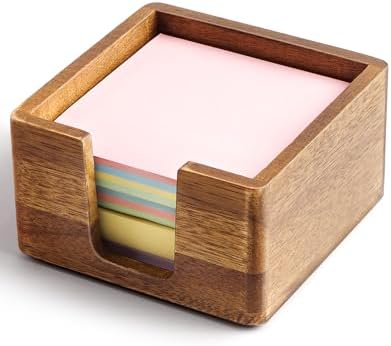 Acacia Wood Sticky Note Holder, Post It Note Dispenser for Office Desk, 3x3 Sticky Notes Organizer, Wooden Memo Pad Holder for Desk Home Accessories, No Pads Included (Sticky Note Holder)