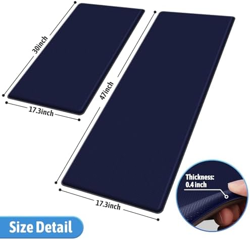 StepLively Kitchen Mat for Floor 2 PCS, Anti Fatigue Rugs, Blue