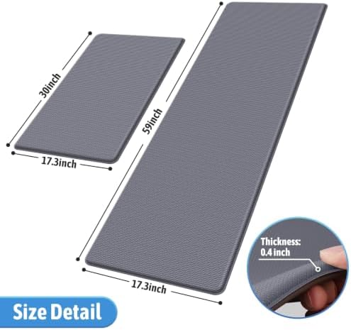 StepLively Kitchen Mat for Floor 2 PCS, Anti Fatigue Rugs, Grey