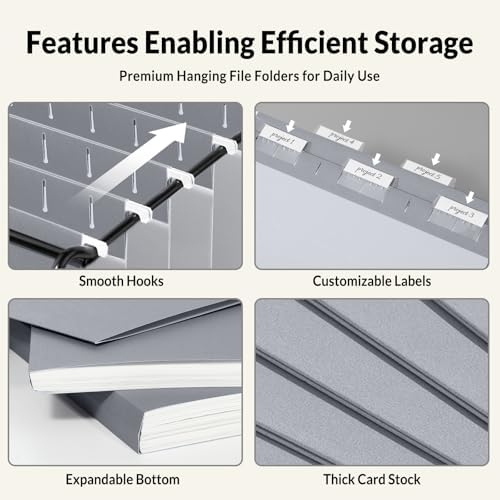 SUNEE 25 Pack Hanging File Folders, Gray Folders, Hanging File Folders Letter Size with 1/5-cut Tabs, Stay Organized for Your Home and Office Bulk File and Documents