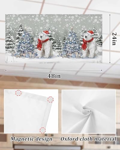 Gray Christmas Magnetic Fluorescent Light Covers for Ceiling Lights 2 x 4 Feet,Snowflakes Retro Snowy Xmas Tree Bear Office Classroom Kitchen Drop Ceiling Light Covers Filters Shade Panel 2 Packs