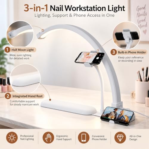 Half Moon Light for Nail Desk with Hand Rest, 2520LM, Memory Function