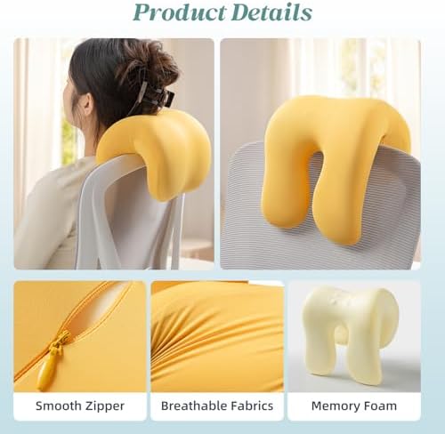 SheRest Office Chair Neck Pillow, Memory Foam Ergonomic Nap Pillow Office Chair Headrest Accessory, Neck Support Pillow Ideal for Office and Gaming, Yellow