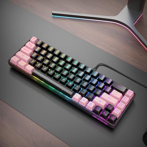 GEODMAER 65% Gaming Keyboard, LED Backlit, Ultra-Compact Anti-Ghosting No-Conflict 68 Keys Membrane Gaming Wired Keyboard for PC Laptop Windows Gamer(Black-Pink)