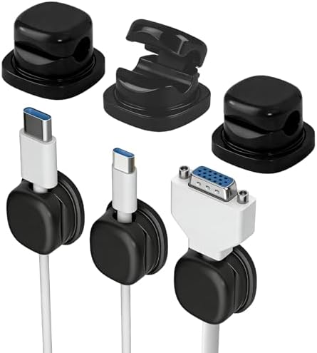 6 Pcs Magnetic Cord Organizer Holder,Magnetic Cable Clips,Cord Holder,Under Desk Cable Management, for Nightstand Home Office Desk Car Phone Wall Desktop (BLACK)