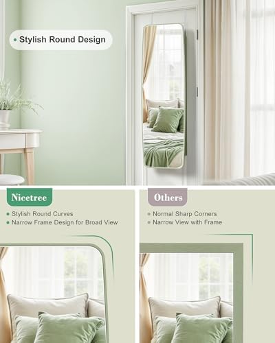 Nicetree Rounded Mirror Jewelry Cabinet, Lockable, Wall Mounted, Green