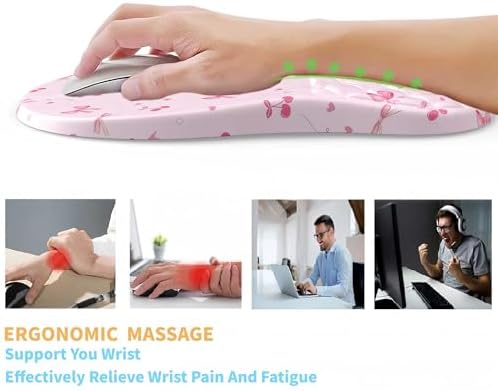 Ergonomic Mouse Pad Wrist Support with Massage Design,Cute Bows Wrist Rest Pain Relief Mousepad with Memory Foam,Mousepad for Wireless Mouse