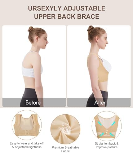 URSEXYLY Upper Back Brace for Women Breathable Posture Corrector Posture Support Back Straightener Pain Relief(Beige,2XL)