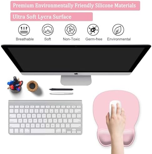 Mouse Pad with Support, Ergonomic Mouse Pad with Gel Wrist Rest Support Middle Concave Design, Comfortable Mousepad with Non-Slip PU Base for Home Office Working Studying (03 Pink)
