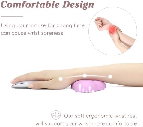 Cloud Wrist Rest Cushion for Mouse Ergonomic Soft PU Leather Memory Foam Wrist Pain Relief Mouse Wrist Support Pad with Anti-Skid Base for Office School Home Laptop & Computer Mouse (Pink)