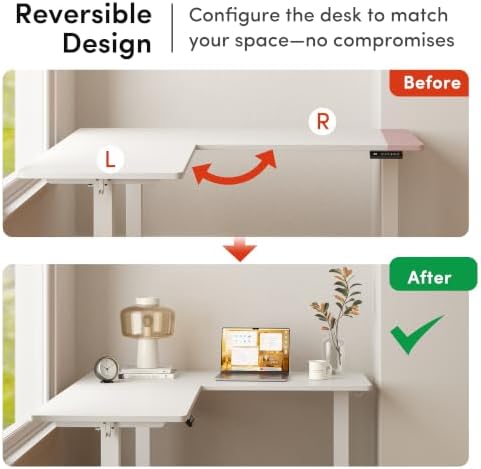 FEZIBO 75" x 63" L-Shaped Standing Desk - Adjustable Corner Desk L Shape, L-Shaped Adjustable Desk with Splice Board, L Shape Standing Desk, White
