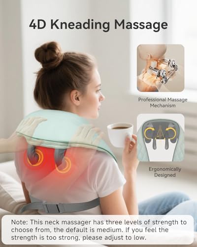 Snailax Cordless Shiatsu Neck Massager with Heat, 4D Deep Kneading, 2500mAh