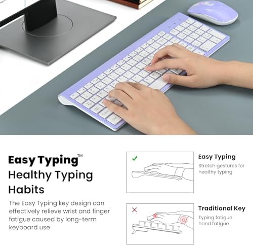 cimetech Wireless Keyboard and Mouse Combo - Purple White