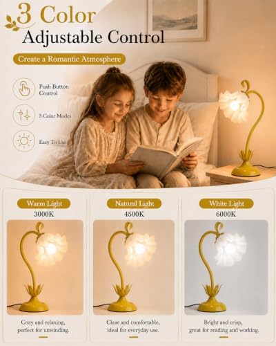 WERFOP Flower Table Lamp Cute Desk Lamp for Bedroom Home Decor (Yellow)
