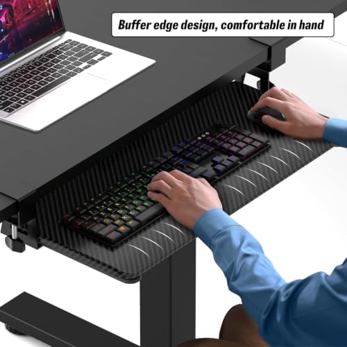 Under Desk Keyboard Tray, Slide-Out Keyboard Drawer with C-Clamp 25.6"x11.8"
