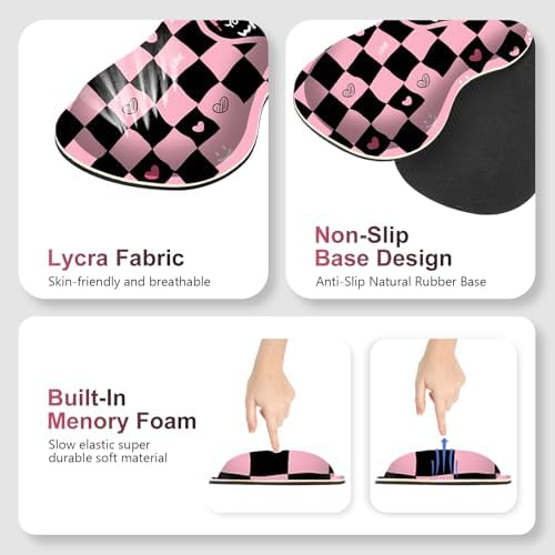Desk Mat Gaming Mouse Pad, Cute Desk Matt Keyboard Wrist Rest for Desktop, Anti-Slip Big Mousepad Stitched Edges, XXL Large Mouse Pad with Wrist Support for Home Office I Pink Black True Love