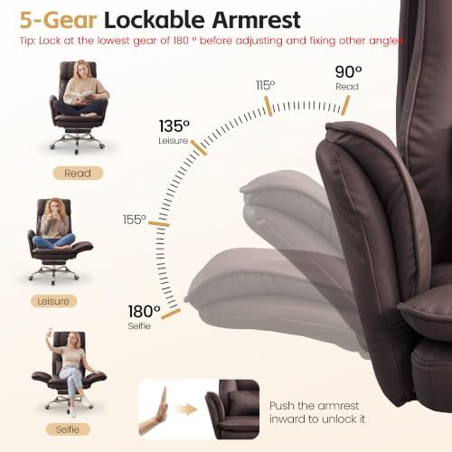 Big and Tall Office Chair, Footrest & Flip Armrest for Pets, Dark Brown