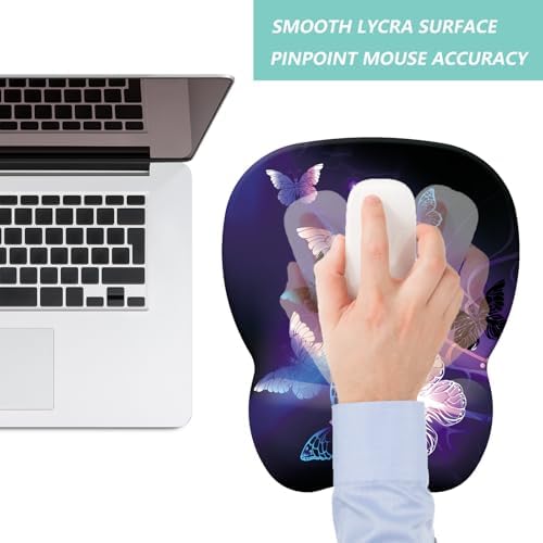 Mouse Pad with Wrist Support, Ergonomic Mousepad with Comfortable Memory Foam Wrist Rest Cushion, Relieve Wrist Pain, Non-Slip Rubber Base Gaming Mice Pad for Home Office Computer Laptop, Butterfly
