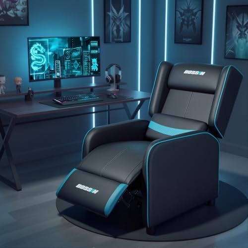 BOSSIN Gaming Recliner Chair for Adults 400lbs Racing Style Sofa Big and Tall PU Leather Recliner Seating, Modern Ergonomic Lounge Comfortable Home Movie Theater for Living Room(Cyan)