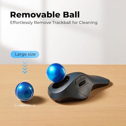Wireless Ergonomic Trackball Mouse, Large Hands, 44mm Index Finger Control
