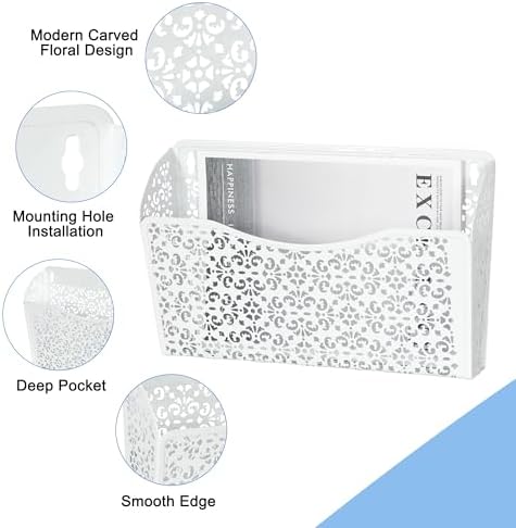 EasyPAG 3 Pack Hollow Design Wall-Mounted File Organizer - Heavy Duty Metal, Vertical Space Saving, Letter Size Single Pocket Holder for Office, Home, School, White