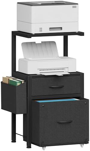 HIGDBFE File Cabinet with 2 Fabric Drawers and Printer Stand, Black