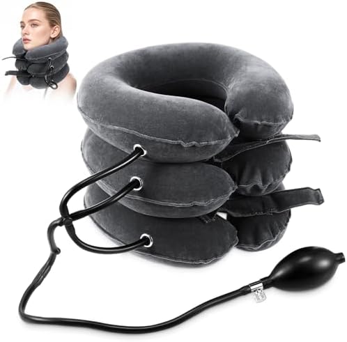 Neck Stretcher, Cervical Traction Device, Neck Traction Device, Neck Pain Relief, Adjustable Inflatable Neck Brace & Neck Stretcher, Neck Decompression Home Use (Dark Gray)