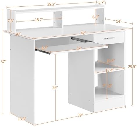Yaheetech Computer Desk with Keyboard Tray, Drawers, and Shelves, White